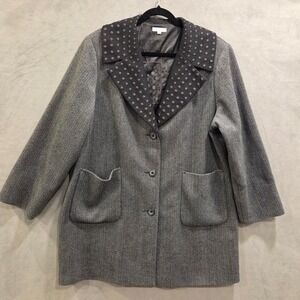 Way Herringbone Wool Blend Coat Women's Large‎ Retro Office Classic Winter Warm